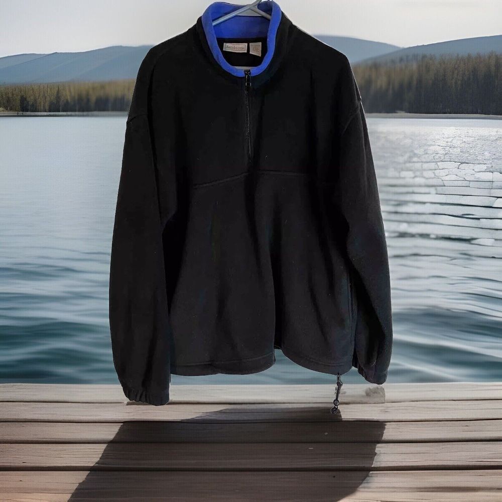 Mens Jacobson's Black Fleece Quarter Zip Pullover Blue Collar Size Large